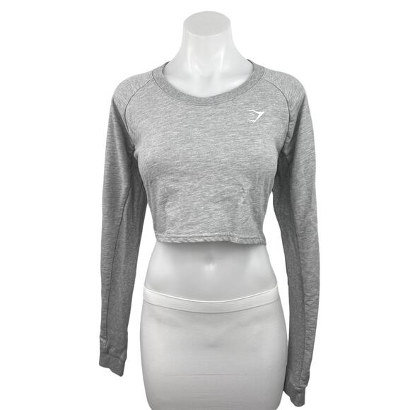 Gymshark Sweaters - Gymshark Womens Grey Crew Neck Raglan Long Sleeve Training Cropped Sweater Top L